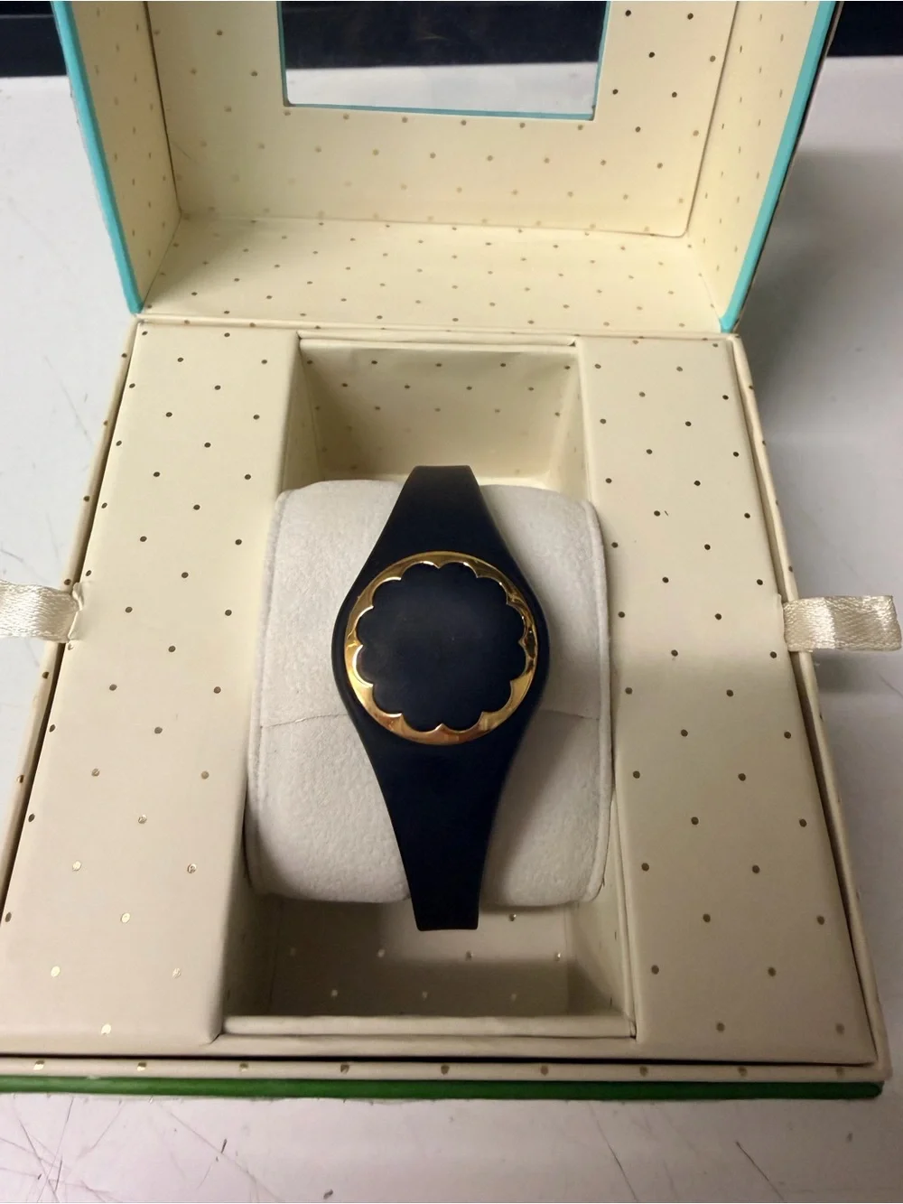kate spade Black Silicone Watch with Gold Floral Bezel
